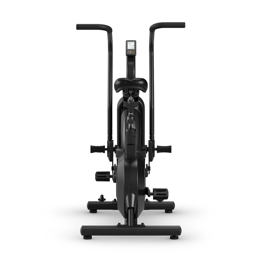 Front view of Vision Fitness AB700 air bike showing fan housing, frame, saddle, and multi-position handlebars