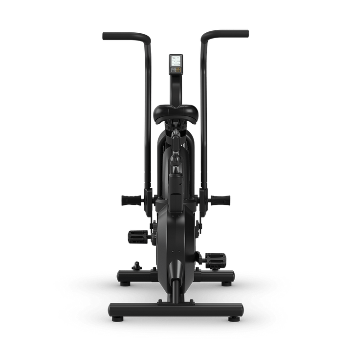 Front view of Vision Fitness AB700 air bike showing fan housing, frame, saddle, and multi-position handlebars