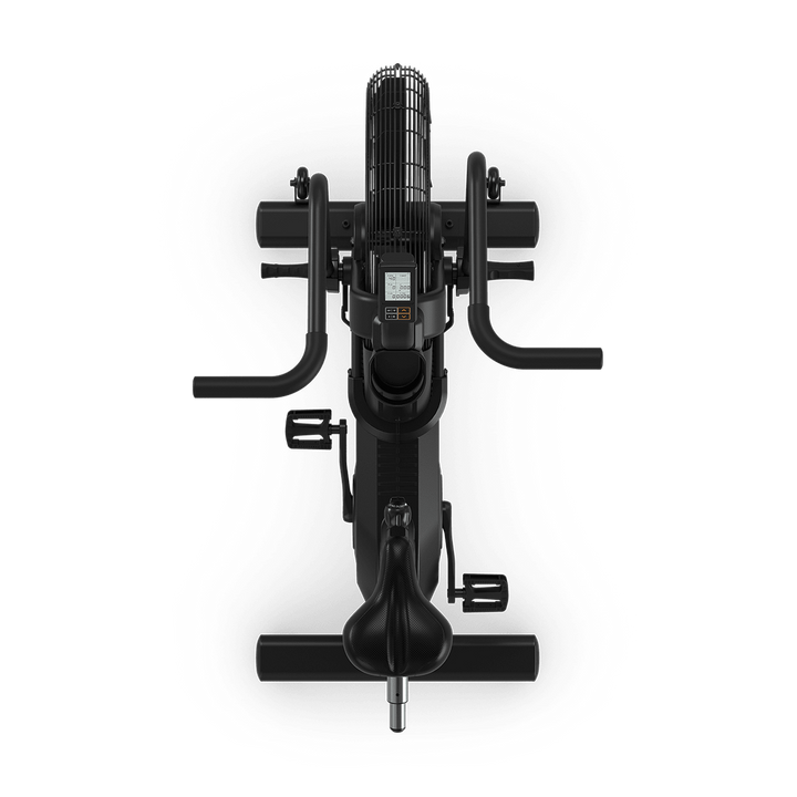 Top view of Vision Fitness AB700 air bike showing handlebars, saddle, frame, pedals, and air resistance fan