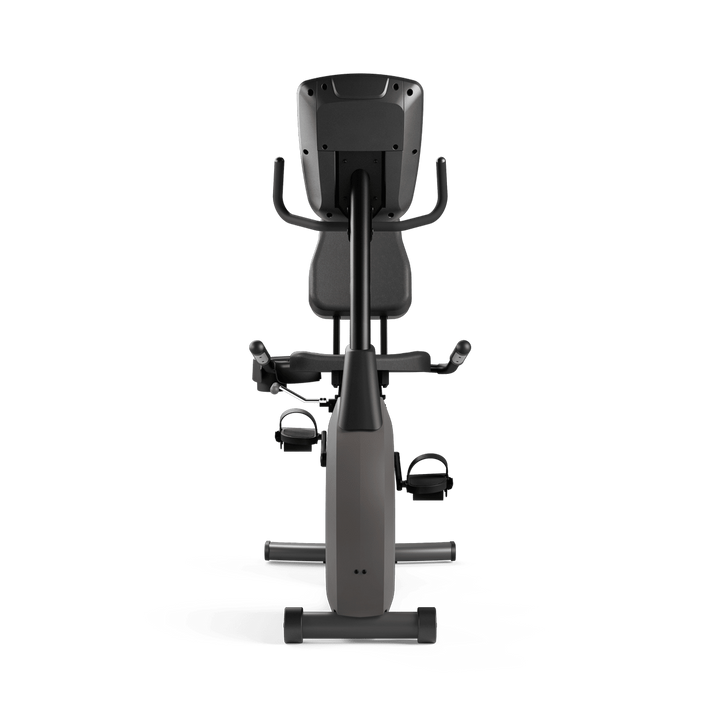 Front view of Vision Fitness R60/R600E recumbent bike showing console, pedals, seat, and frame