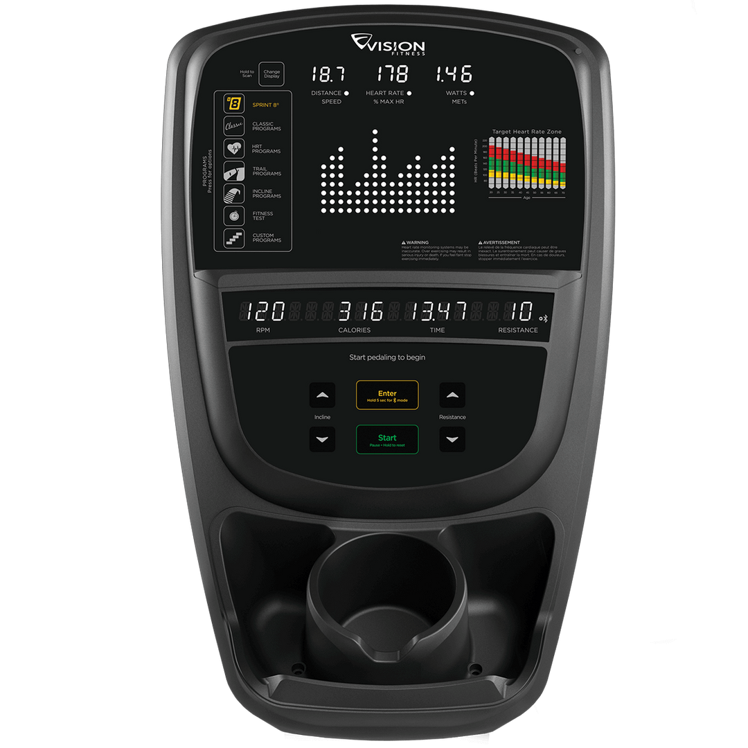 Vision Fitness S70 Ascent Trainer LED Console with workout feedback and heart rate zone display