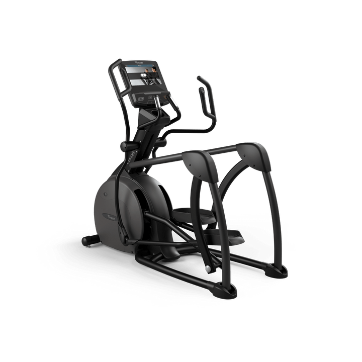 Angled view of Vision Fitness S70/S700E Ascent Trainer with dual-action handlebars and pedals