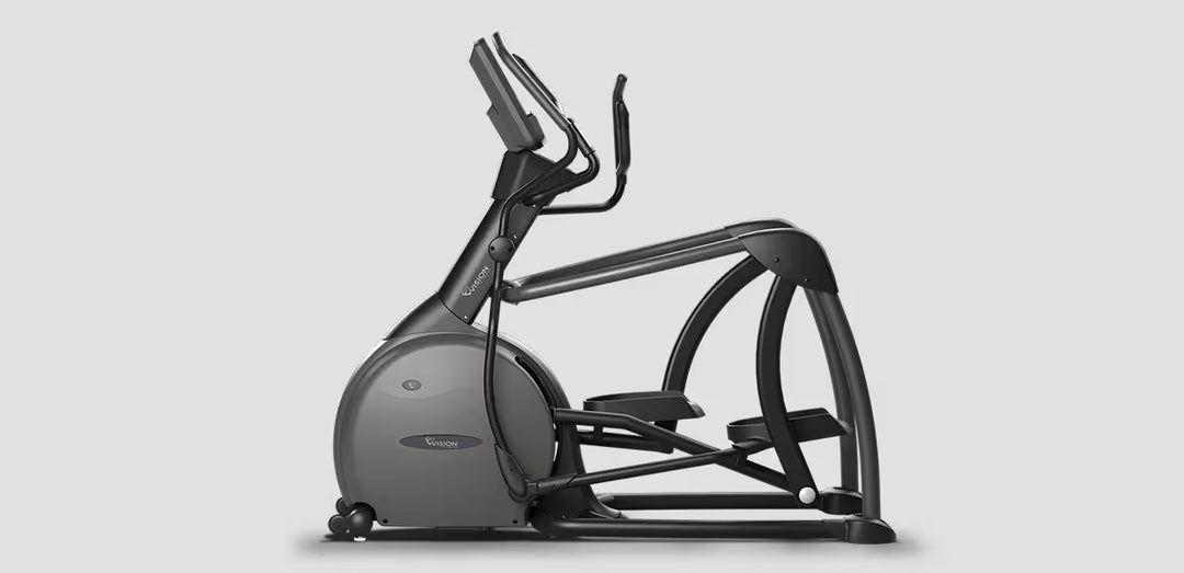 Side view of Vision Fitness S70/S700E Ascent Trainer showing the suspension design and pedals