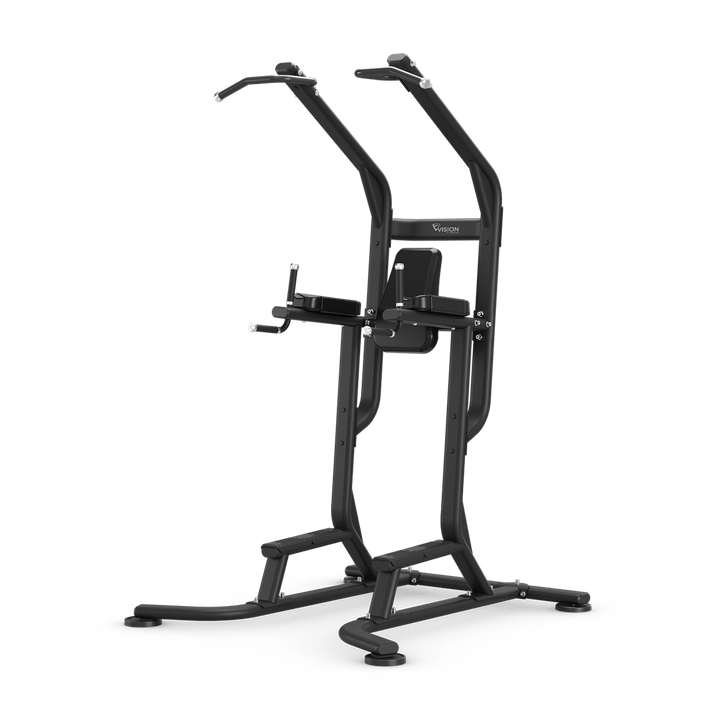 Vision Fitness VKR Vertical Knee Raise Station with angled back support, elbow pads, handles, and steel frame
