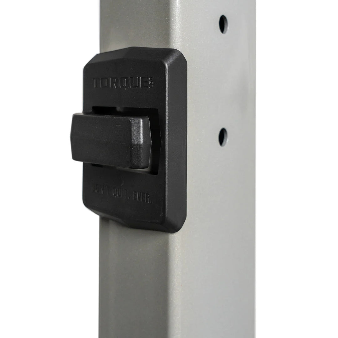 Torque USA X-CREATE single-sided 8 ft upright in Platinum featuring a black magnetic suspension strap holding clip.