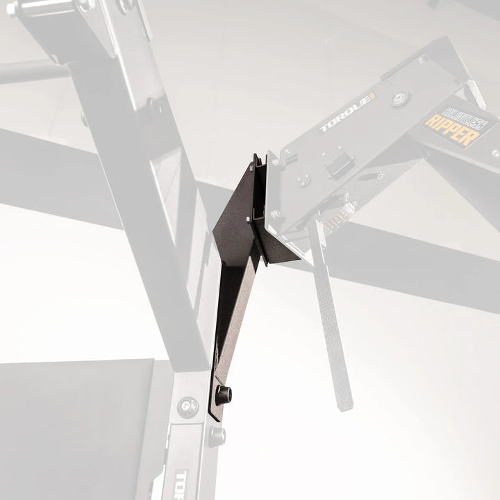 Torque USA X-CREATE side attachment mount with black single unit wedge installed on a gym upright with rope training equipment.