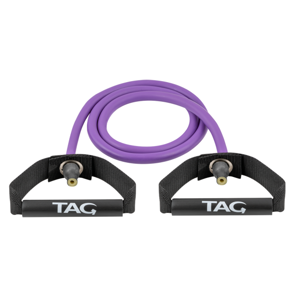 Purple XERTONE ultra heavy resistance stretch cord with black plastic handles for strength training