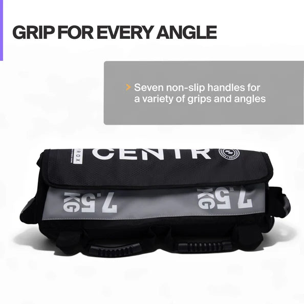 Seven non-slip handles on the Centr x HYROX Youngstars competition sandbag.