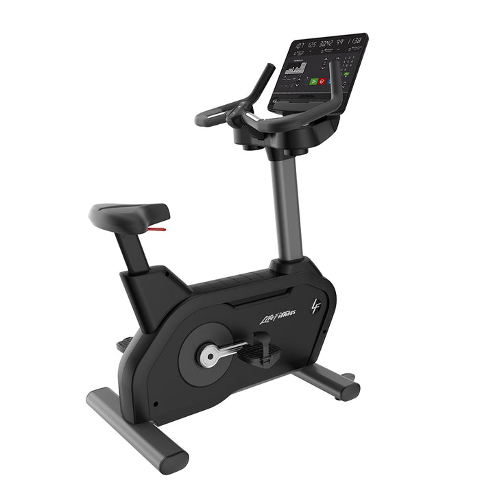 Life Fitness Club Series Plus Upright Bike in titanium storm color and with SL console