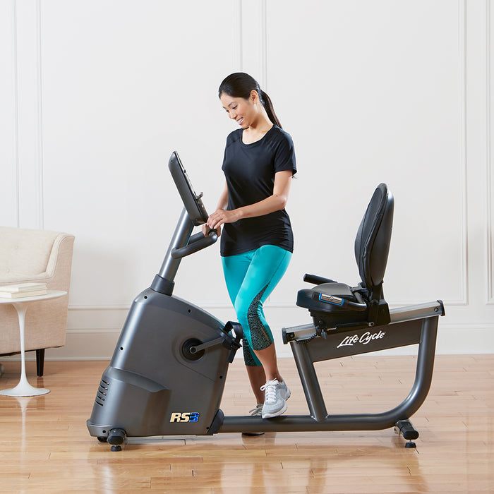 Life Fitness RS3 recumbent bike with step through design