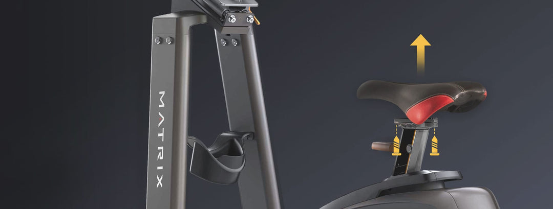 Matrix U50 upright bike with customizable handlebars, saddle, and pedals