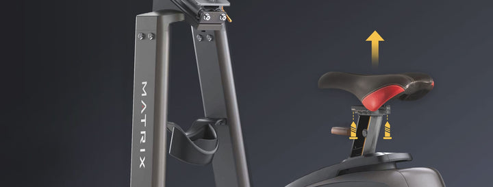 Matrix U50 upright bike with customizable handlebars, saddle, and pedals