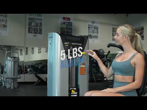 Video demonstrating proper use of triceps extension machine including setup, grip position, and full range of motion for effective arm training