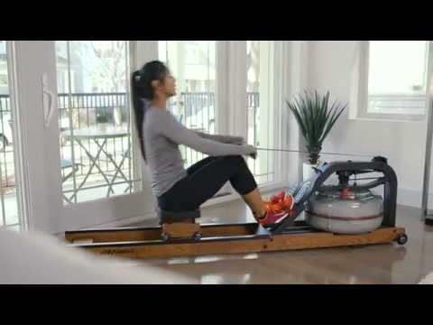 Indoor rowing machine video tutorial showing proper rowing workout at home
