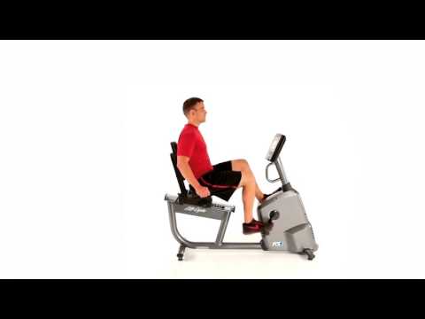 Video thumbnail of Life Fitness RS1 recumbent bike showing user exercising in seated position demonstrating bike features and workout motion